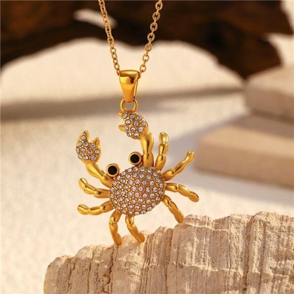 18K Gold-Plated Crab Pendant Necklace - Picture 3 of 5